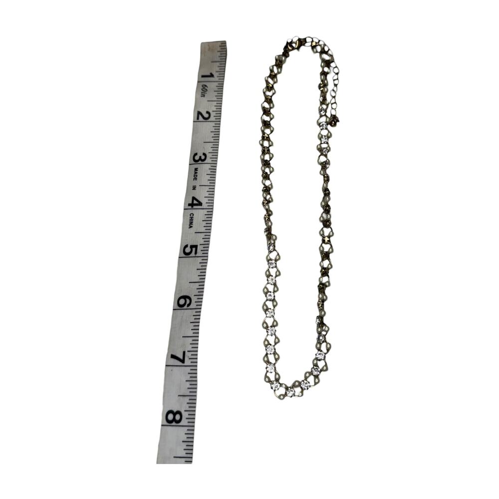 Faux Pearl Rhinestone Star Choker Necklace Antiqued Brass Extender Chain - Picture 6 of 6